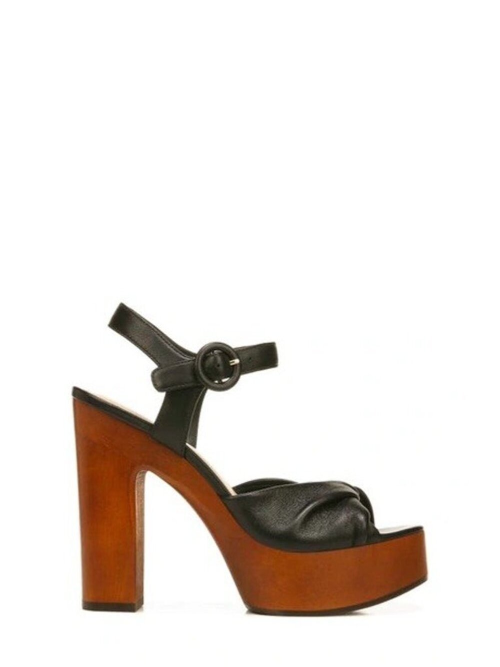 Veronica Beard Gela Platform Heels Size 9 Twisted Leather Sandal Black Wood $395